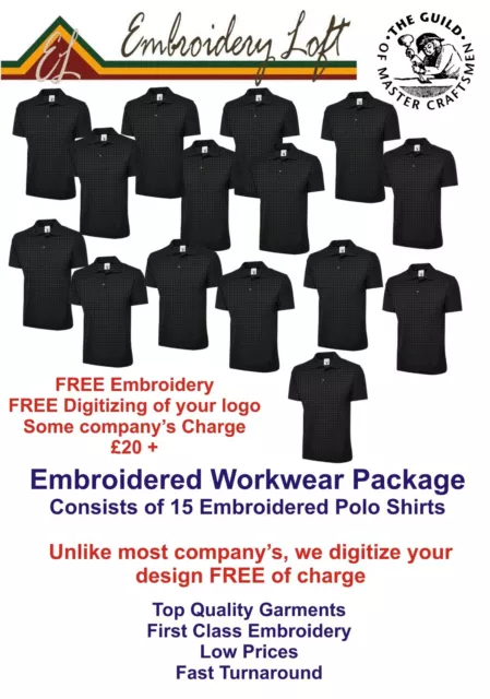 15 Embroidered Personalised Polo Shirts With Your Logo, Free Digitizing
