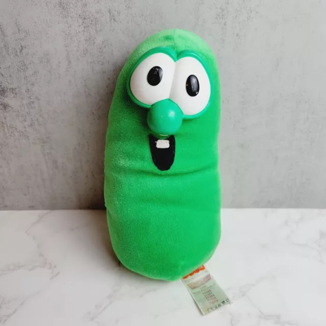 Veggie Tales Larry the Cucumber Plush Stuffed Toy Plastic Face 9" Weighted Plush