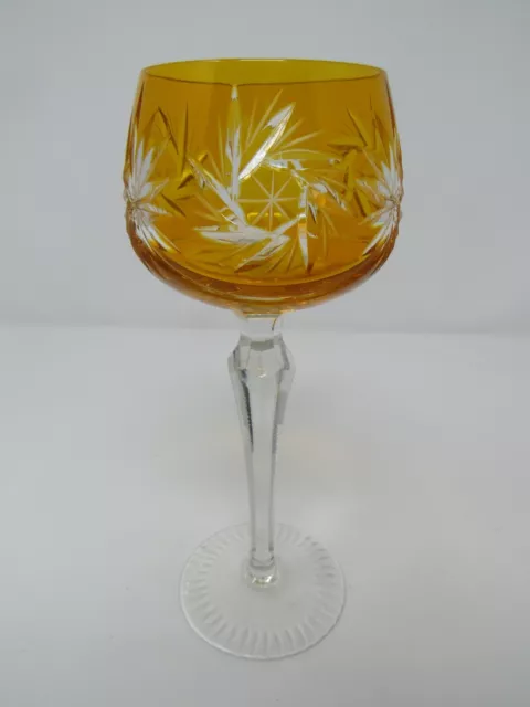 Vintage Czech Bohemian Cut To Clear Crystal Orange Wine Hock Glass