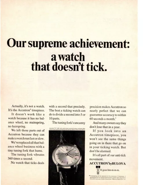 1968 Accutron Tuning Fork Calendar G 18K Gold Watch By Bulova Company Print Ad