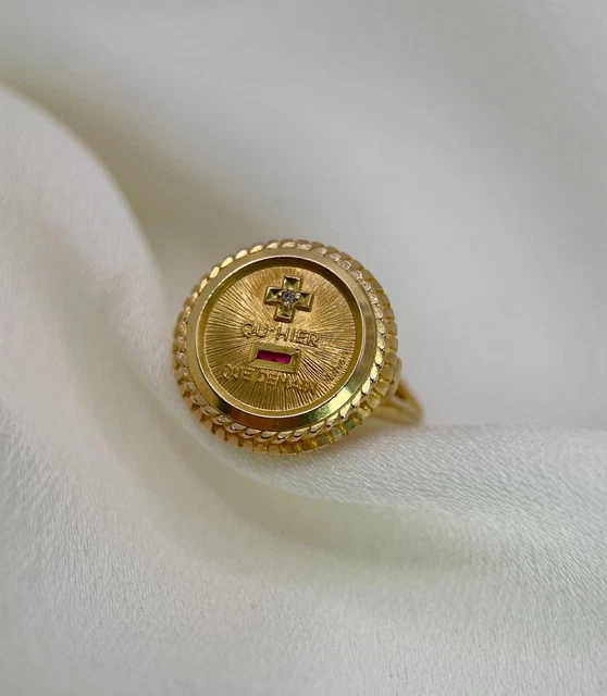 Bague D’Amour A.AUGIS Or Jaune 18K Avec Diamant Et Pierres Rouges - Taille 52