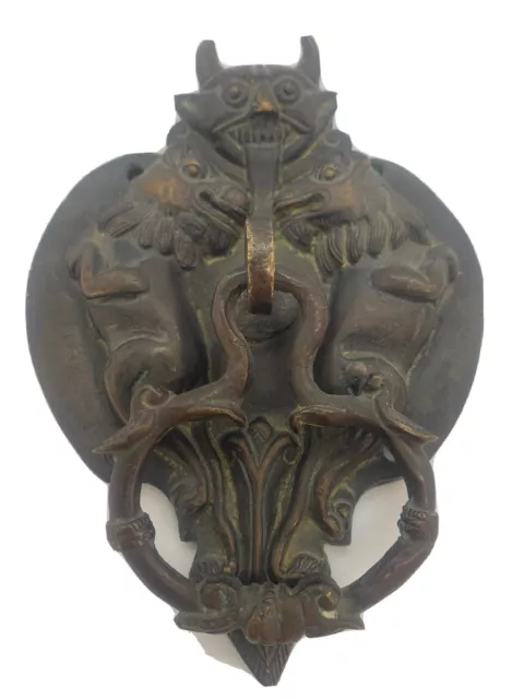 Door Knocker Vintage Brass Lion And Mythical Creature