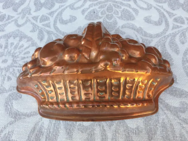 Large Antique copper jelly mould fruit basket pan tin Victorian wall hanging art