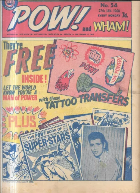 vintage Pow & Wham comic No 54 Jan 27th 1968 Spiderman