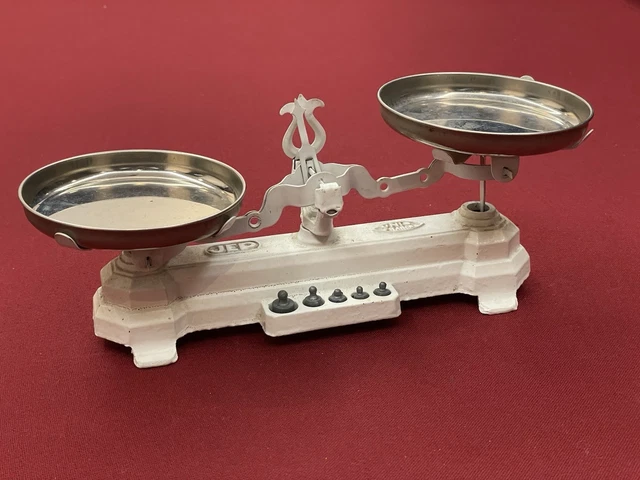 Jouet Ancien : Grande Balance Complète Avec Poids Et Boîte D'origine - Vintage, Pièce De Collection