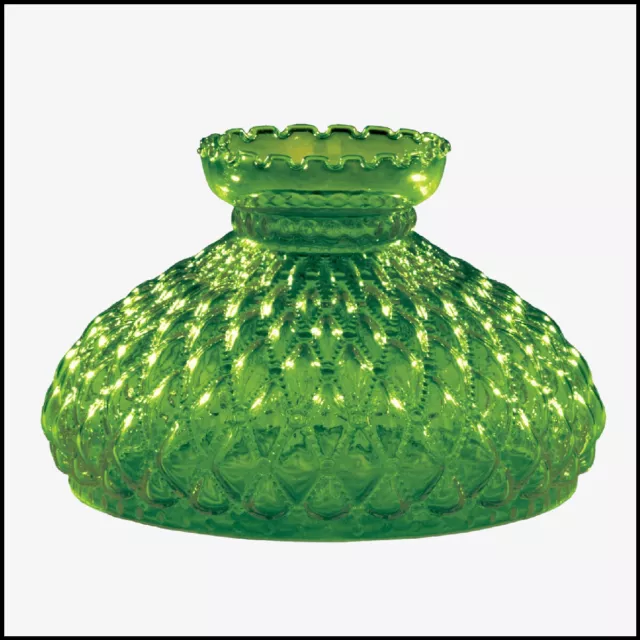 10 in GREEN DIAMOND QUILT GLASS SHADE fits ALADDIN LAMPS, RAYO, B&H, P&A & More