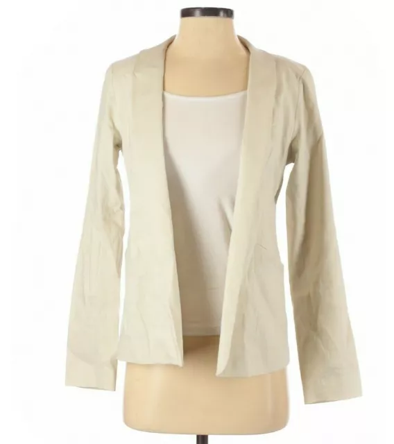 Eileen Fisher Blazer Open Front Size 2 Polished Stretch Ramie High Collar Cream