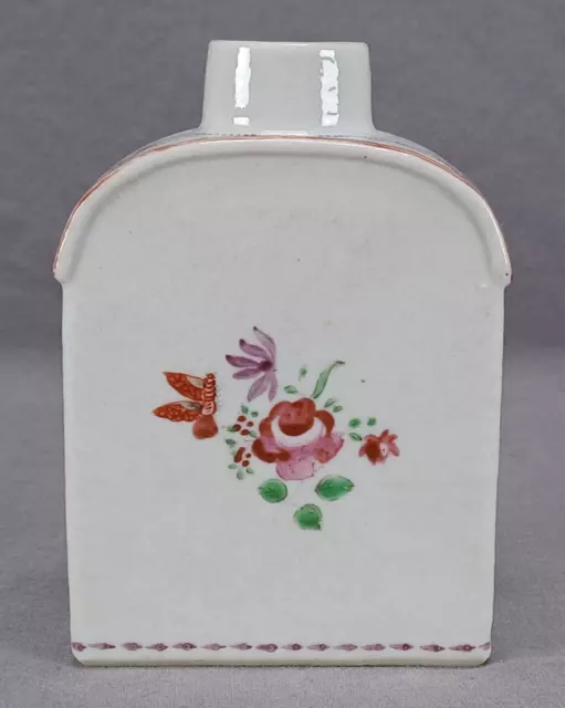 18th Century Chinese Export Hand Painted Pink Rose & Butterfly Tea Caddy