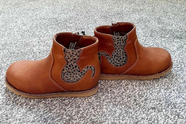 GEORGE GIRLS BROWN Tan Chelsea Cat Boots First Walkers Infant Size