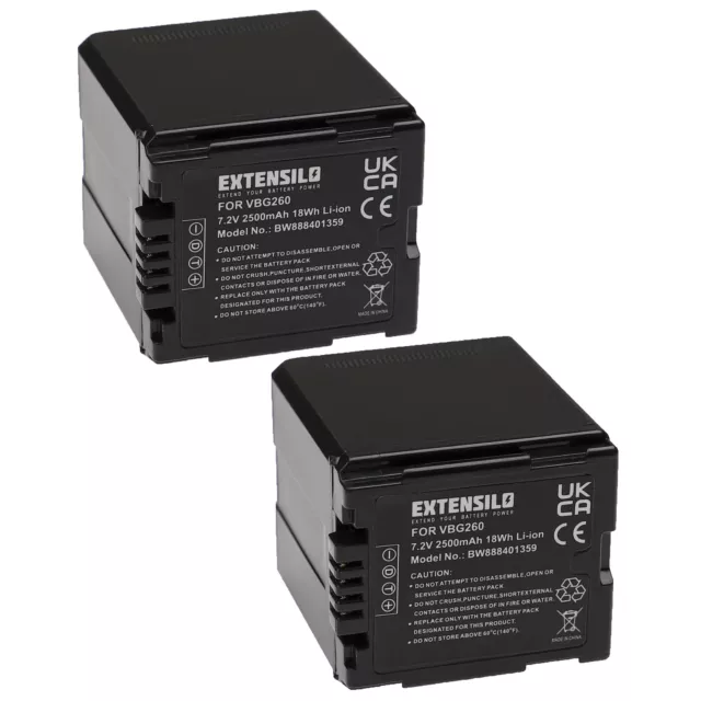 2x Akku Batterie 2500mAh für Panasonic HDC-SX5, HDC-TM350, HDC-TM700, NV-GS320