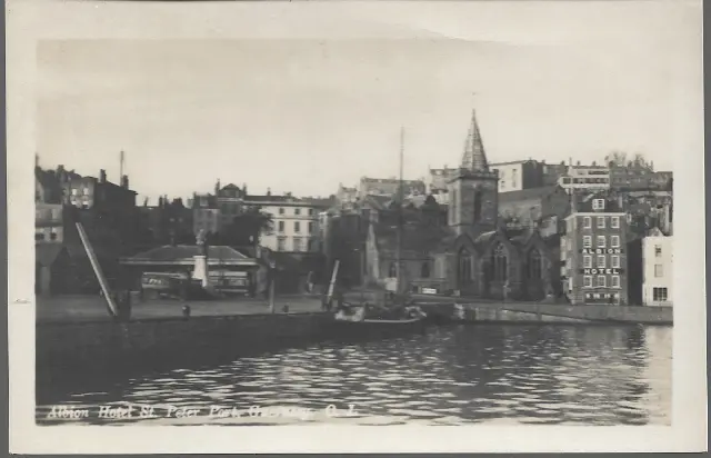 St. Peter Port, Guernsey - Albion Hotel, church - RP postcard c.1920s