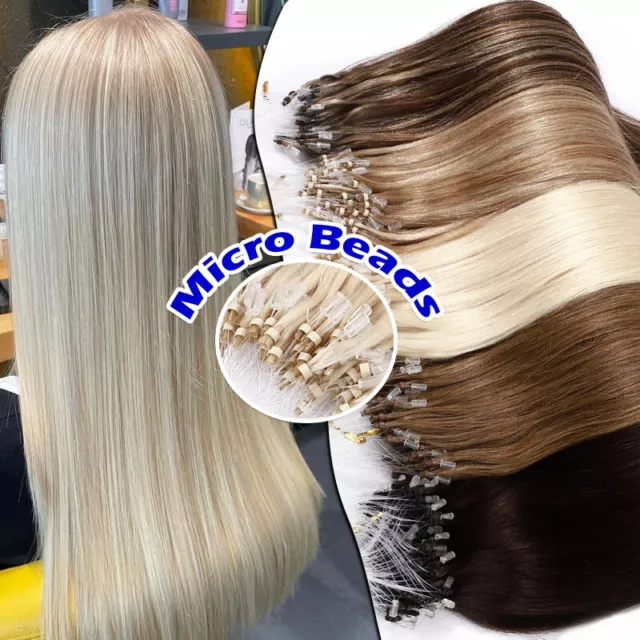 Human Hair Extensions Micro Beads Ring Loop Echthaar Haarverlängerung Dick Blond