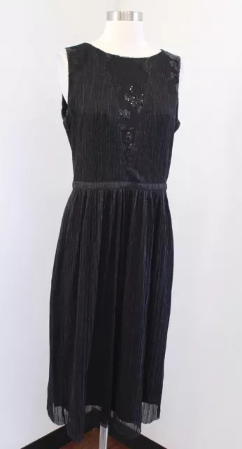 Tahari ASL Levine Black Shimmer Metallic Pleated Midi Dress Sz 6 Cocktail Sequin