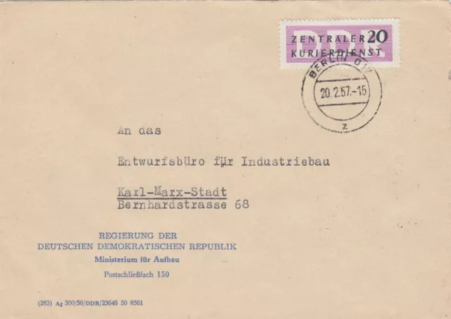 DDR 7 Brief ; ZKD Dienstmarken B ; Regierung der DDR Ministerium für Aufbau