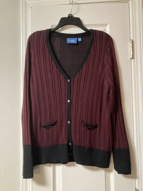 Women’s Simply Vera Vera Wang Red & Black Long Sleeve V-Neck Cardigan Size XL