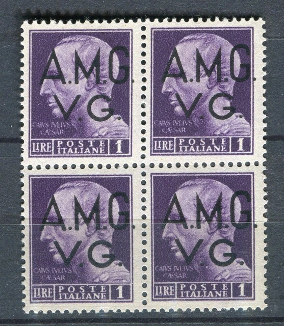 ITALY; 1947 Trieste Optd. issue fine MINT MNH Unmounted BLOCK of 4, 1L.