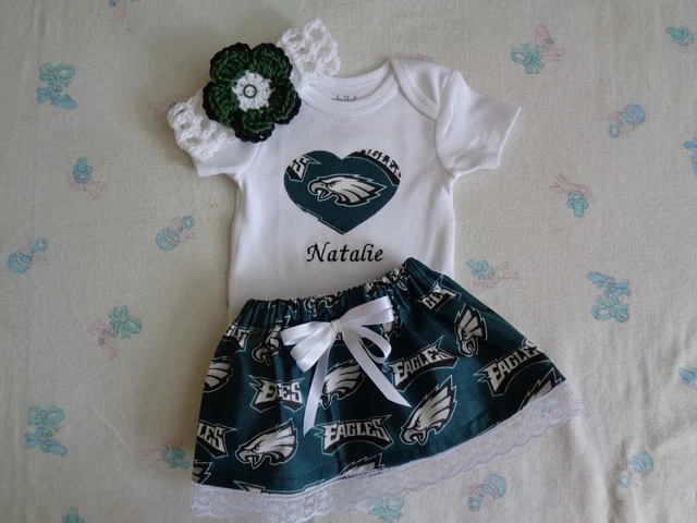 Philadelphia Eagles  Baby Girl Skirt, Personalized Bodysuit and Headband.