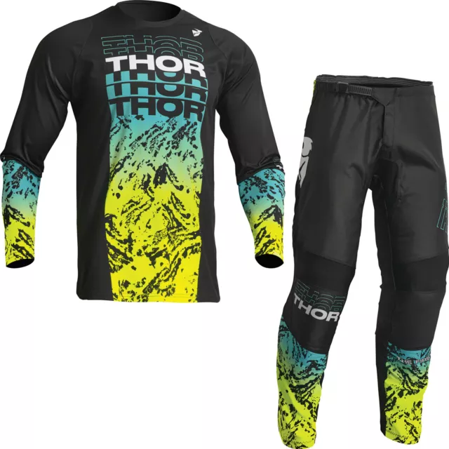 Thor Sector Atlas 2023 Youth Motocross Jersey & Pants Black Teal Kit Junior MX