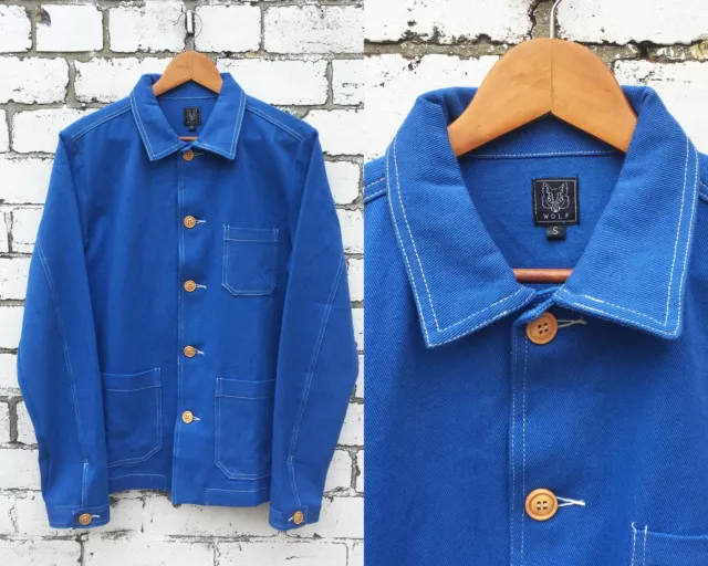 60s Style French Cobalt Blue Cotton Twill Canvas Chore Worker Jacket All Sizes