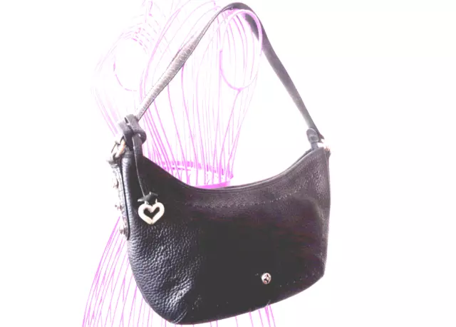 BRIGHTON Vintage Black Pebble Leather Hobo Shoulder Bag with Pewter Hardware