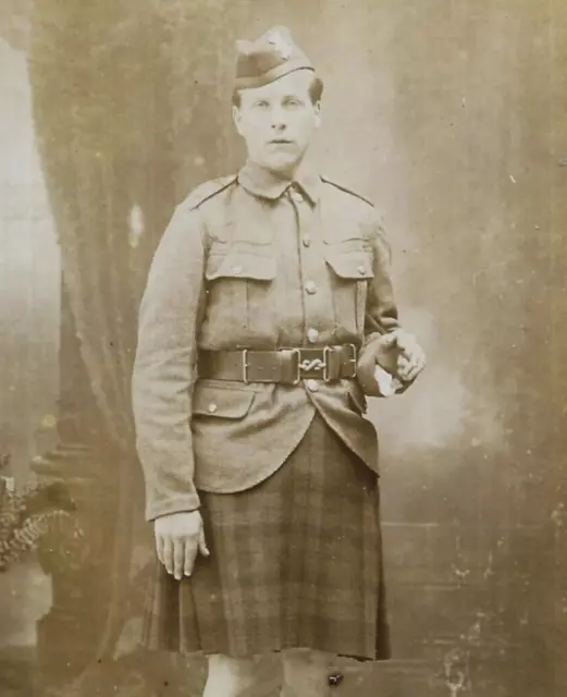 WW1 Military Photo Postcard Scottish Highlander Soldier Kilt Studio Portrait