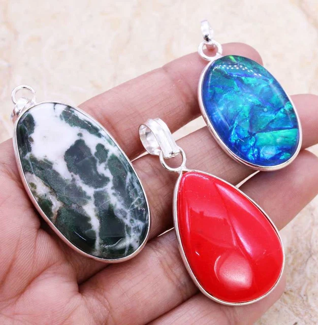 Tree Agate 925 Silver Plated Handmade Pendant Wholesale Lot 1.5-2.5" Ethnic