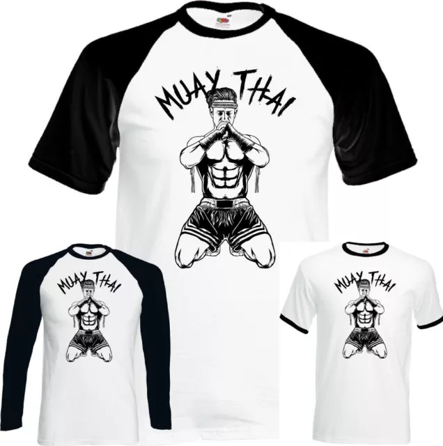 Muay Thai Mens Martial Arts T-Shirt MMA Kick Boxing Pads Gloves Training Top