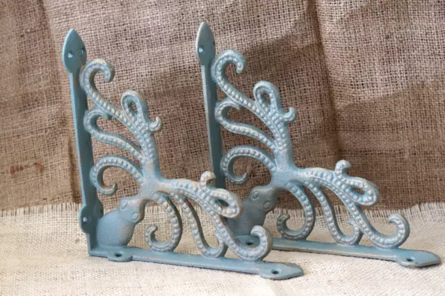 4 Cast Iron Octopus Brackets Nautical Garden Braces Shelf Corbels Ocean Book 3