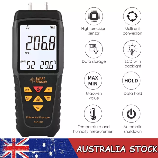 Digital Differential Pressure Gauge -206.8~206.8KPA Manometer Air Pressure Test