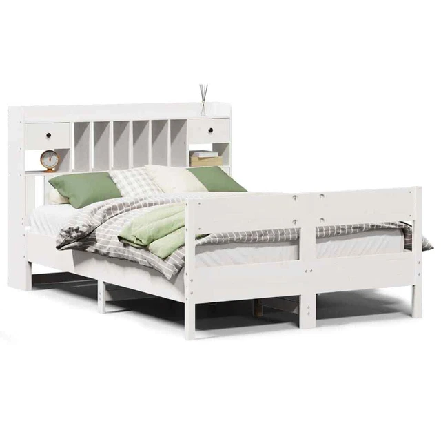 BOOKCASE BED WITHOUT Mattress White 140x190cm Solid Wood Pine £549.37