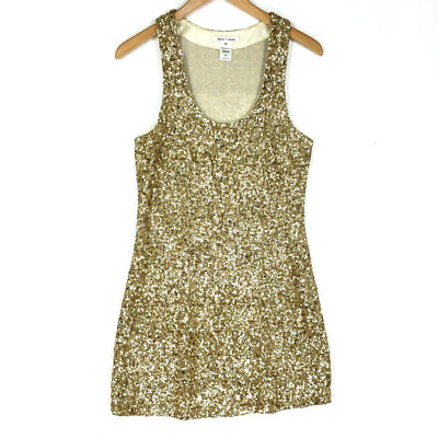Alice + Olivia Racerback Gold Sequin Mini Dress Sz S Stretch Sleeveless Cocktail