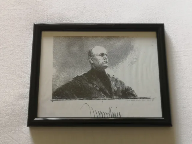 Benito Mussolini Quadretto Quadro Firma autografa Fascismo Storia