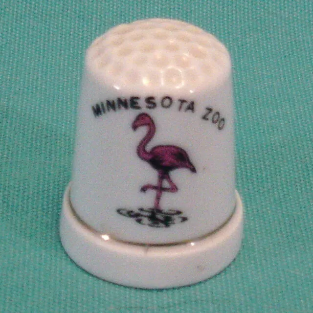 Vintage GOLD TRIMMED Souvenir Thimble MINNESOTA ZOO Pink Flamingo Graphic