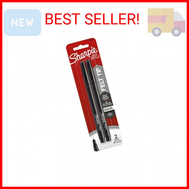 Sharpie Felt Tip Pens, Fine Point, Black, 2 Count