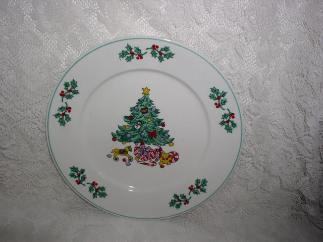 GIBSON CHINA CHRISTMAS Tree w/ Gifts NEW Dinner Plate Green Trim