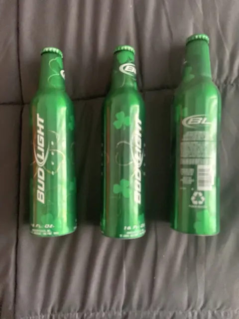 Bud Light St. Patricks Shamrocks Green 16oz Aluminum Bottle Empty w/cap