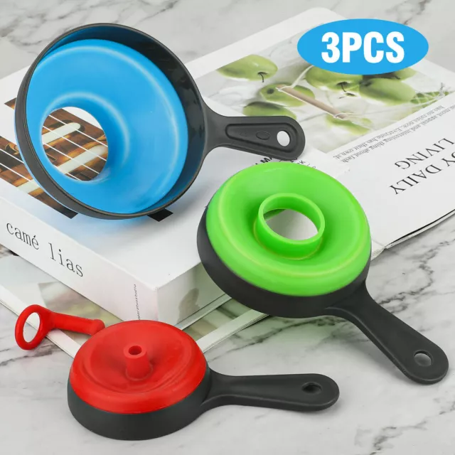 3PCS Kitchen Collapsible Silicone Funnel For Water Bottle Liquid Transfer Food