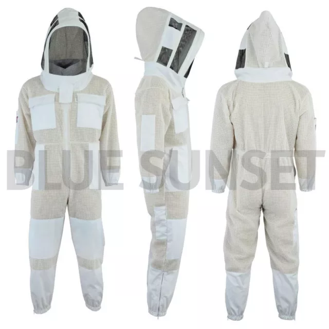 Pro Unisex 3 Layers Ventilated White Beekeeping Suit With Fencing Veil, XS-5XL