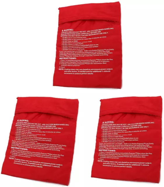 Paquete de 3 bolsas reutilizables para microondas bolsa de cocina de patatas al horno, roja