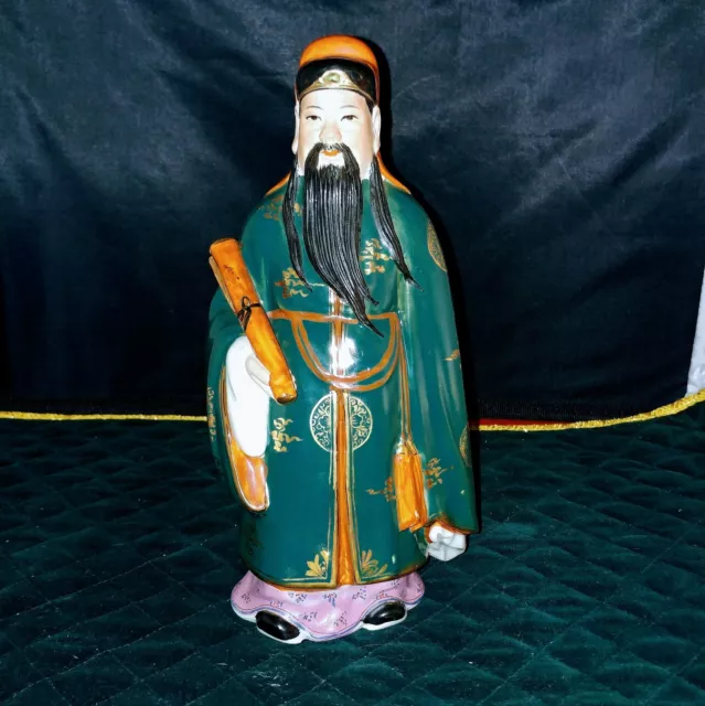 Antique Vintage Chinese Sanxing God Wise man Fú Porcelain Figurine approx 8¼"