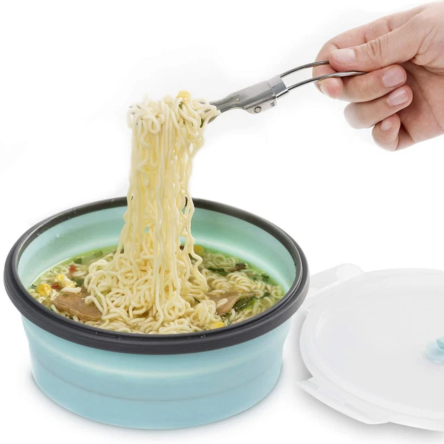 Camping Bowl with Lid Collapsible Silicone Bowl and Foldable Stain...
