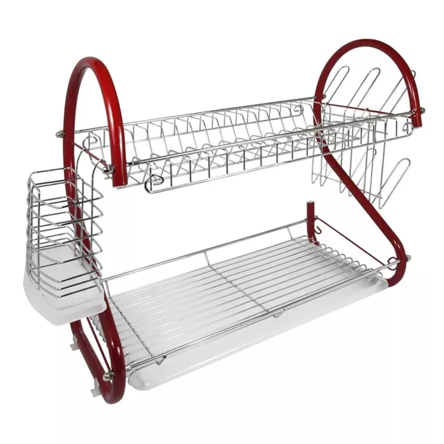 Better Chef 2-Tier 22 in. Chrome Plated Dish Rack in Red