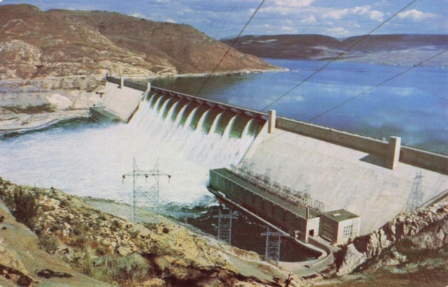 Postcard Grand Coulee Dam Washington Columbia River Aerial View
