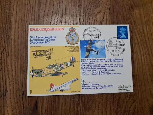1975 Royal Observer Corps Cover Signed By Concorde Test Pilot John Cochrane.
