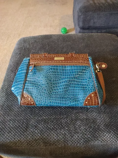 Samantha Brown Dowel Bag Croco Embossed Doctor Tote Blue Trolly Sleeve 16" x 13"
