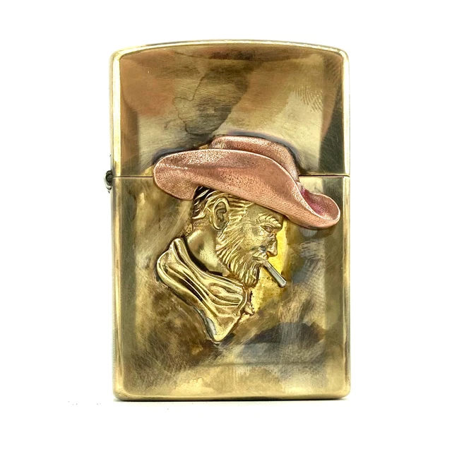 Brass Cow Boy Man Western Lighter Storage Case For Zippo Genuine Classic Vintage