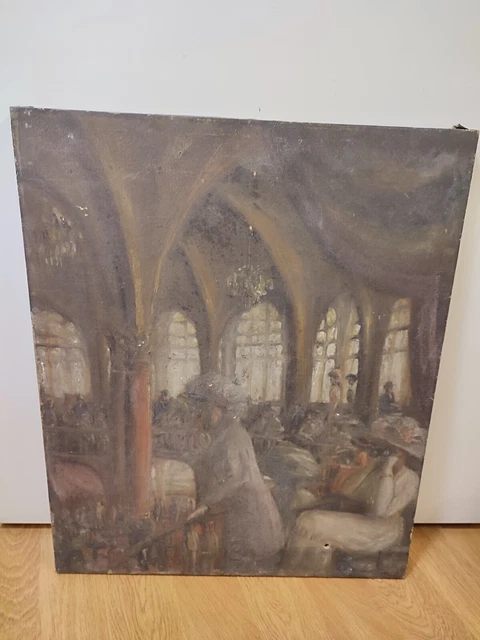 Tableau Ancien Par 2 Paire d'Huiles Sur Panneau d'Acajou Fin