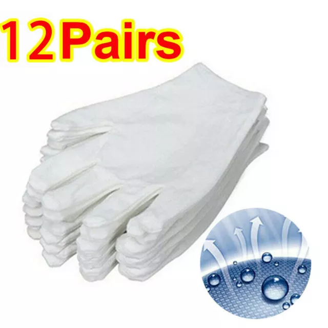 100% COTTON WHITE GLOVES Sizes - S,M L & XL Moisturising Eczema Butler Beauty