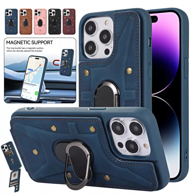 Magnetic Leather Wallet Case For iPhone 14 Pro Max 13 11 12 XR Flip Ring Cover