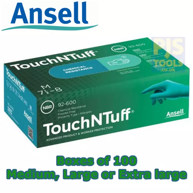 100 x Ansell 92-600 Touch N Tuff Nitrile Gloves Powder Free M, L or XL